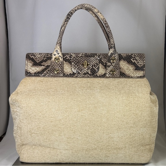 Love Moschino Handbags - Love Moschino Brown and Cream Wool Snake Doctor Kelly Tote Satchel Bag